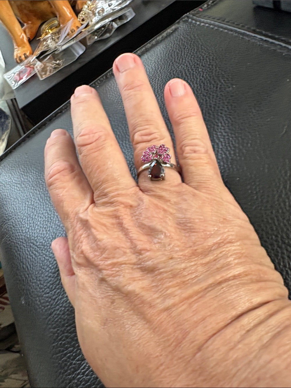 Silver Ring with Pink Rhodolite Garnet and Garnet Teardrop Stone ( Brand New)